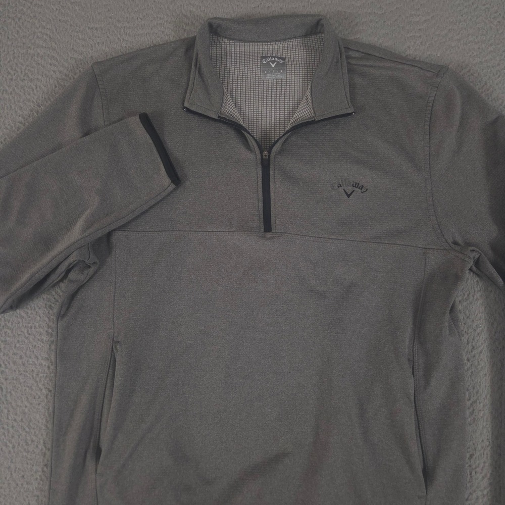 Callaway Pullover Mens Large Grey Waffle Grid Thermal Quarter Zip Mock Neck Golf
